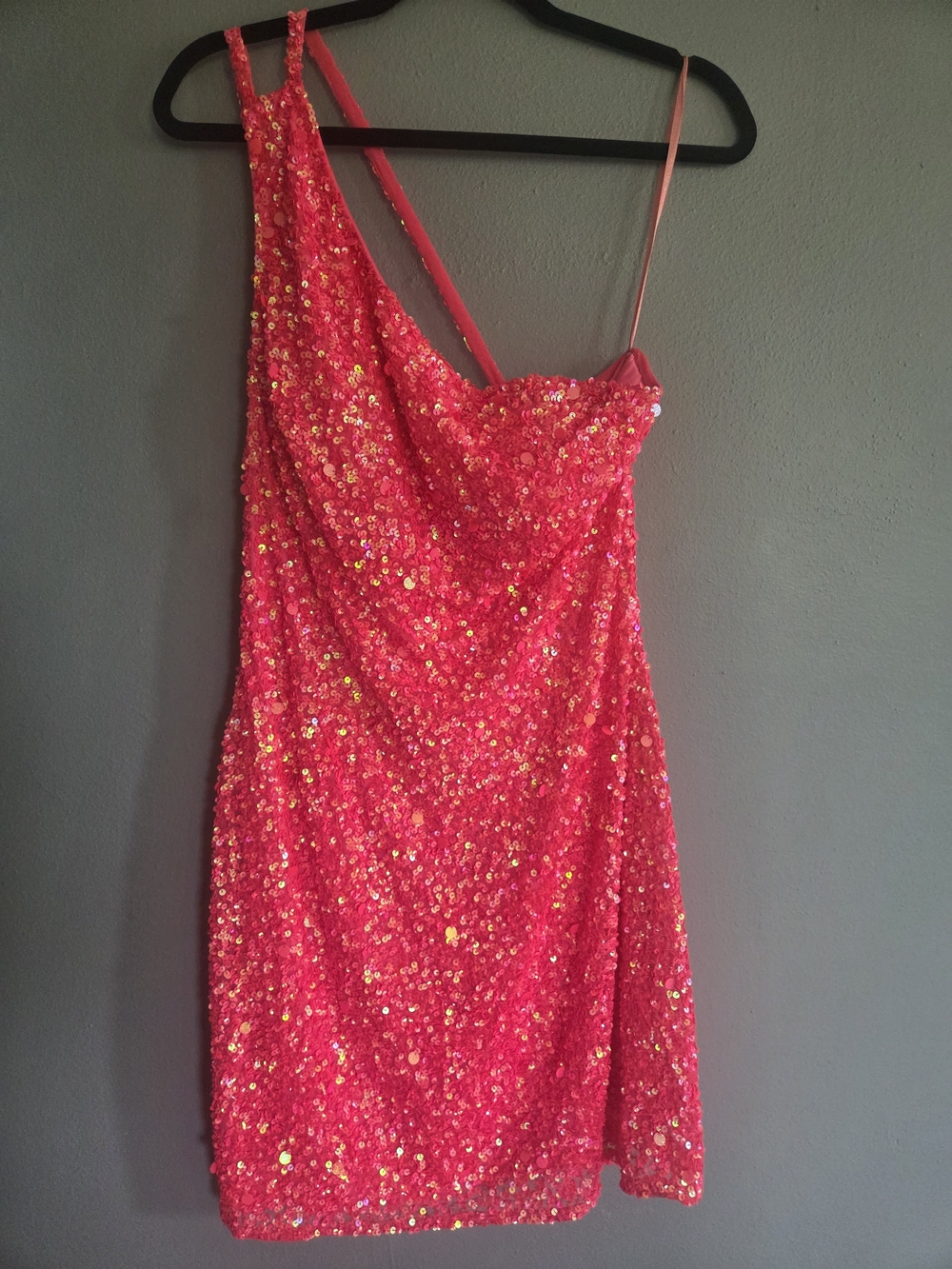 One-Shoulder Hot Pink Sequin Cocktail Dress - Picture 1 of 5